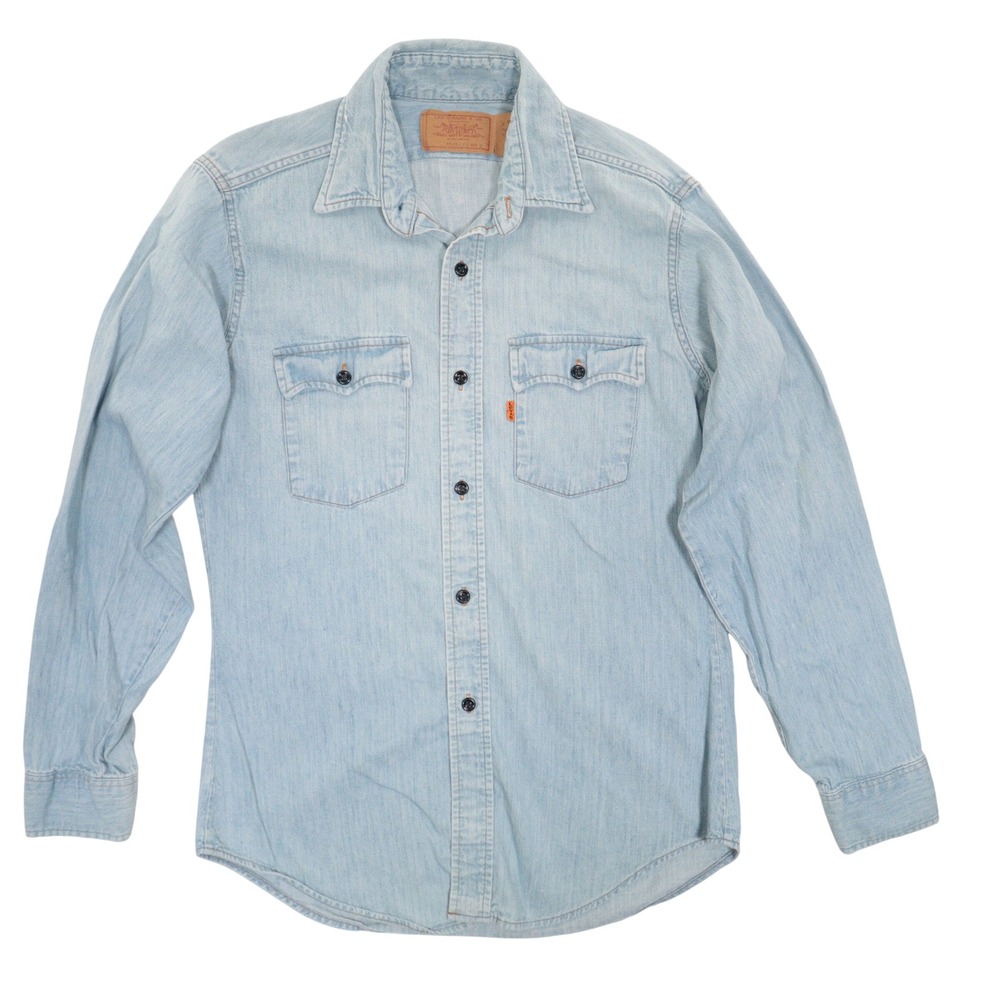 VTG Levi's Denim Shirt Western Workwear Orange Tab Light Wash Cotton USA Men M